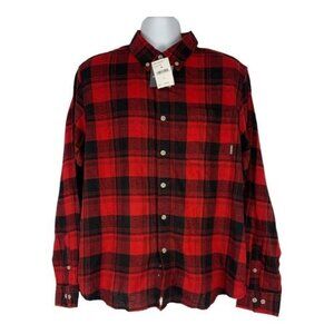 Eddie Bauer Mens XL Red & Black Plaid 100% Cotton Button-Down Shirt